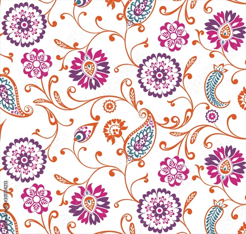 traditional paisley floral pattern, textile , Rajasthan, royal India	