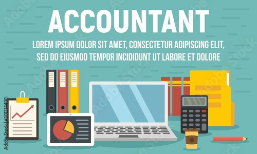 Accountant concept banner. Flat illustration of accountant vector concept banner for web design