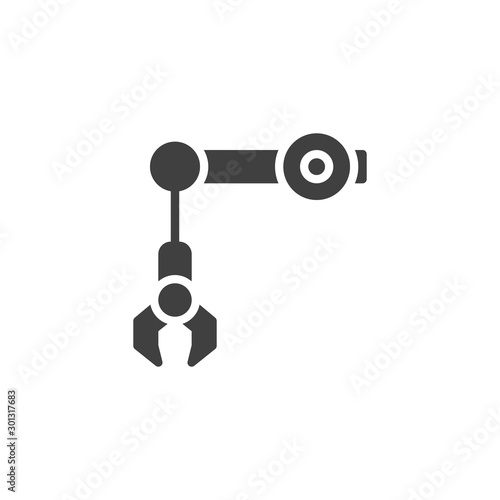 Industrial robotic arm vector icon. filled flat sign for mobile concept and web design. Robotic loader arm glyph icon. Symbol, logo illustration. Vector graphics