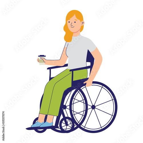 disabled young woman sitting in a wheelchair and staying active, young businesswoman who suffers from disability