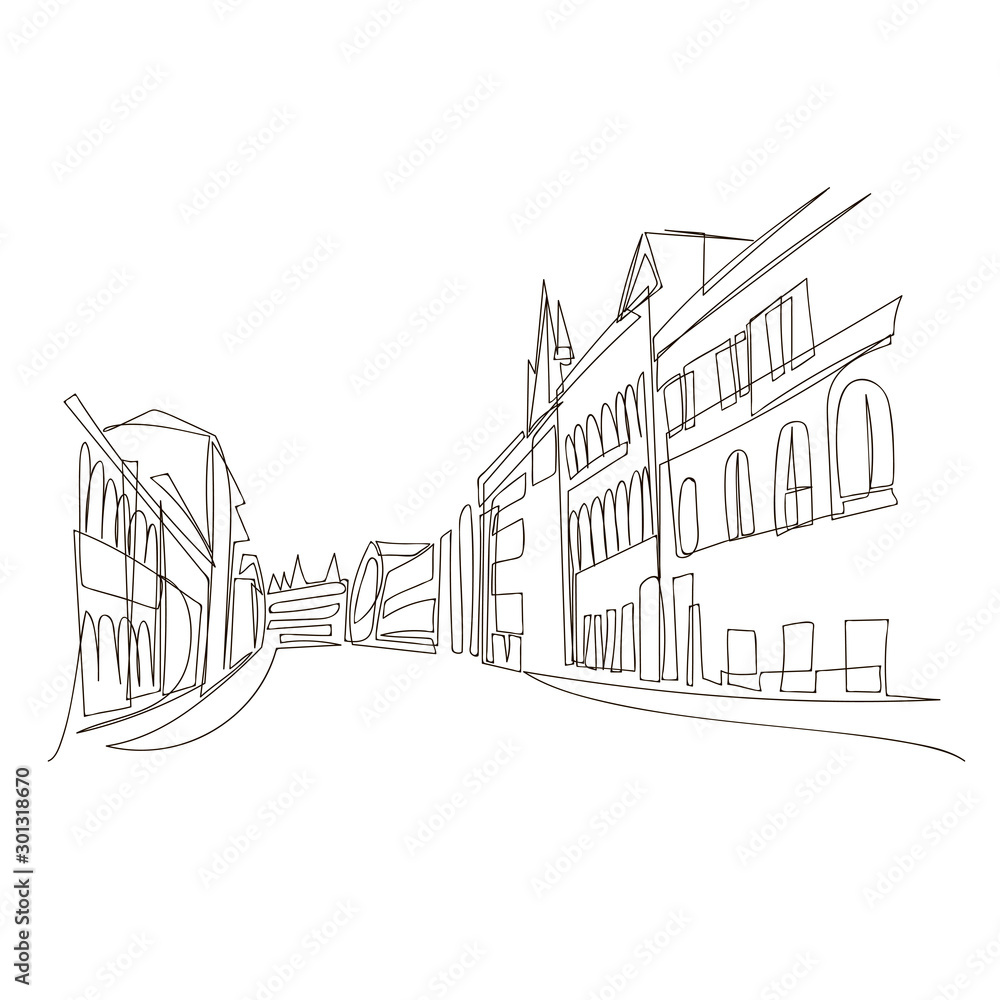 urban landscape. one line. vector image of the city outline