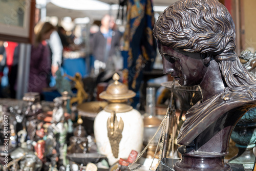 Photography Stone statuette on antique flea market in Barcelona Spain