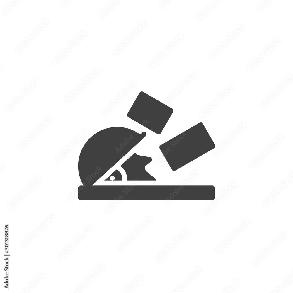 Circular saw cutting vector icon. filled flat sign for mobile concept and web design. Power-saw bench glyph icon. Symbol, logo illustration. Vector graphics Circular saw cutting vector icon. filled flat sign for mobile concept and web design. Power-saw bench glyph icon. Symbol, logo illustration. Vector graphics
