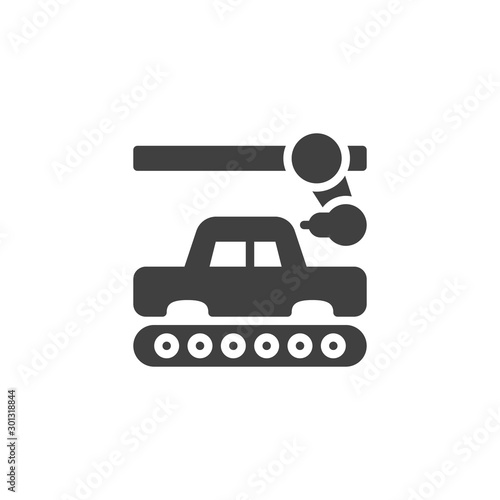 Car conveyor assembly vector icon. filled flat sign for mobile concept and web design. Robotic automotive welding glyph icon. Symbol, logo illustration. Vector graphics