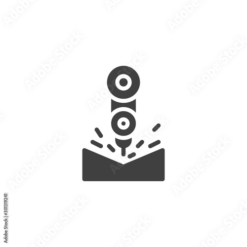 Robotic welding vector icon. filled flat sign for mobile concept and web design. Industrial welding robot glyph icon. Symbol, logo illustration. Vector graphics