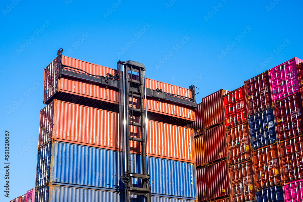 Fototapeta premium Container storage view in a high stack