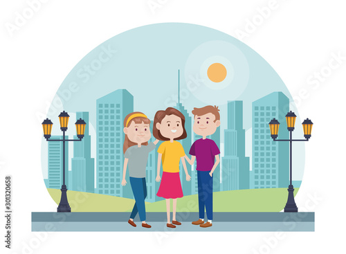 young people characters in the park
