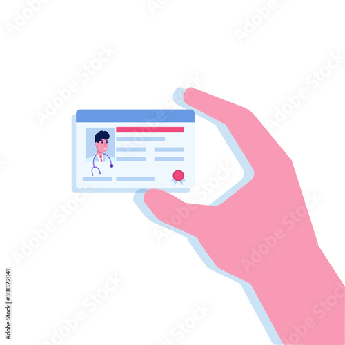 license or certificate doctor in hand. Vector illustration.
