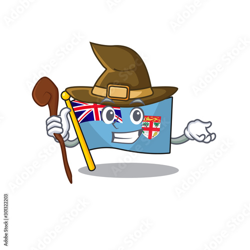 illustration witch flag fiji with character cute