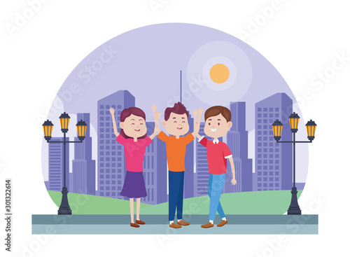 young people characters in the park