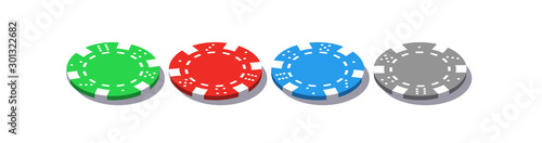 isometric illustration bet chips in Online casino mobile app. Banner with logo bet chips Online Casino isometric mobile app icon isolated on white background. Jackpot on the table icon isometry poster
