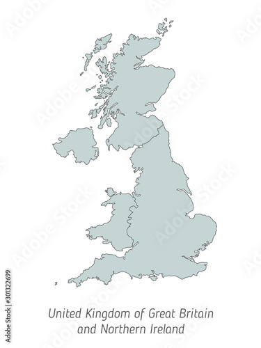 High detailed vector map - United Kingdom of Great Britain and Northern Ireland. Silhouette isolated on white background. Vector illustration