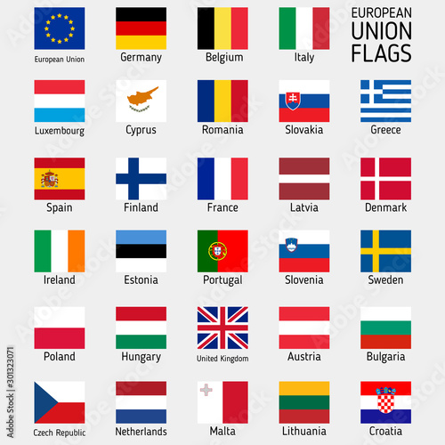 Flags of the countries of the European Union. EU flags. Vector set
