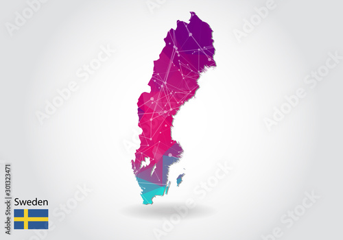 Fotografia, Obraz Vector polygonal Sweden map