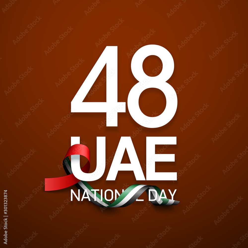 48 National day banner with realistic UAE ribbon flag. holiday illustration card 48 UAE National day Spirit of the union United Arab Emirates, Flat design Logo Anniversary Celebration Abu Dhabi Card 48 National day banner with realistic UAE ribbon flag. holiday illustration card 48 UAE National day Spirit of the union United Arab Emirates, Flat design Logo Anniversary Celebration Abu Dhabi Card