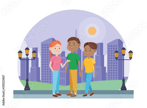 young people characters in the park