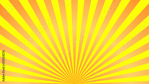 Sun rays background. Yellow orange radiate sun beam, burst effect. Sunbeam light flash boom. Template poster sale. Sunlight star, sunrise burst. Solar radiance glare, retro design. Vector illustration