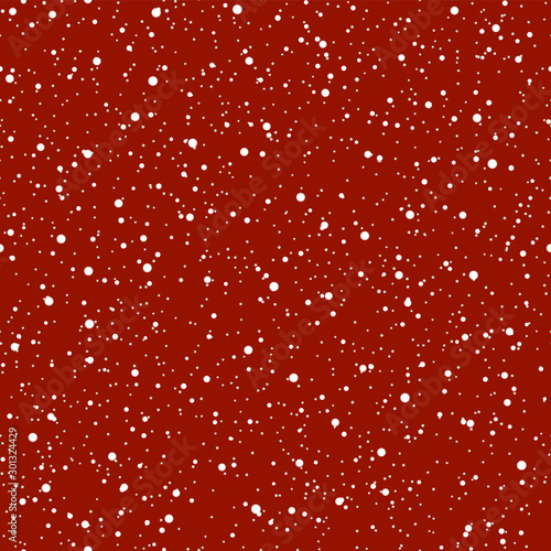 Snowflakes seamless pattern. Christmas red background. Snowfall repeat backdrop. Winter snow flake falling flat design. Snowy simple chaotic texture. Blizzard sky template Vector illustration