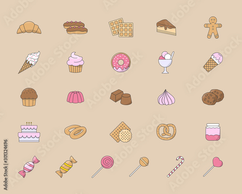 Candy Icons set - Vector color symbols of sweet food for for the site or interface