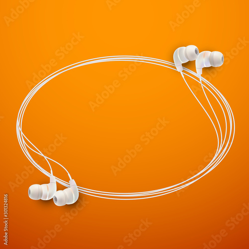 Innovative music quotation template in headphones quotes isolated on backdrop. Creative banner illustration with quote in a frame wire with white quotes. speech bubble Template modern headset design.