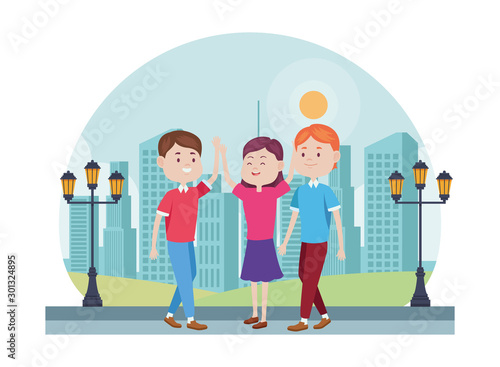 young people characters in the park