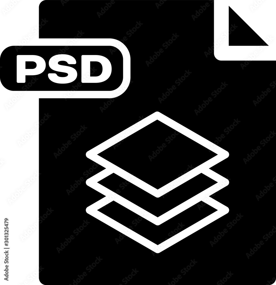 Black PSD file document. Download psd button icon isolated on white ...