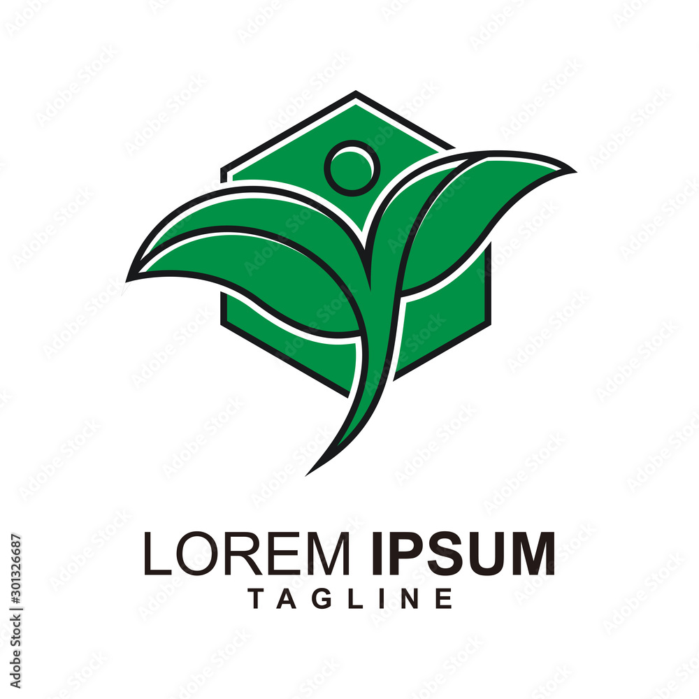 Eco Leaf Care Logo Design with Hexagonal Shape Stock Illustration ...