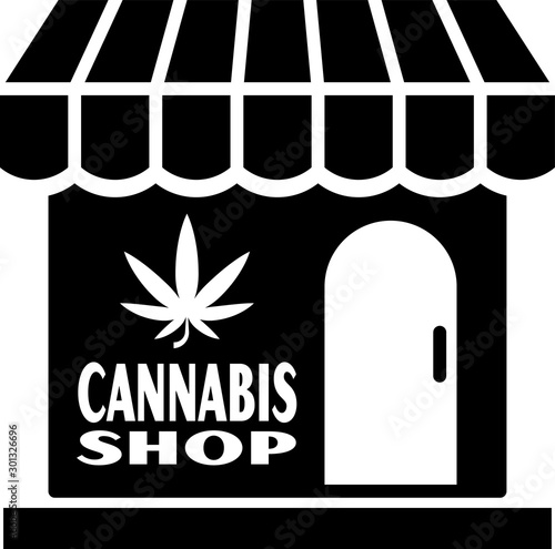 Black Marijuana and cannabis store icon isolated on white background. Equipment and accessories for smoking, storing medical cannabis. Vector Illustration