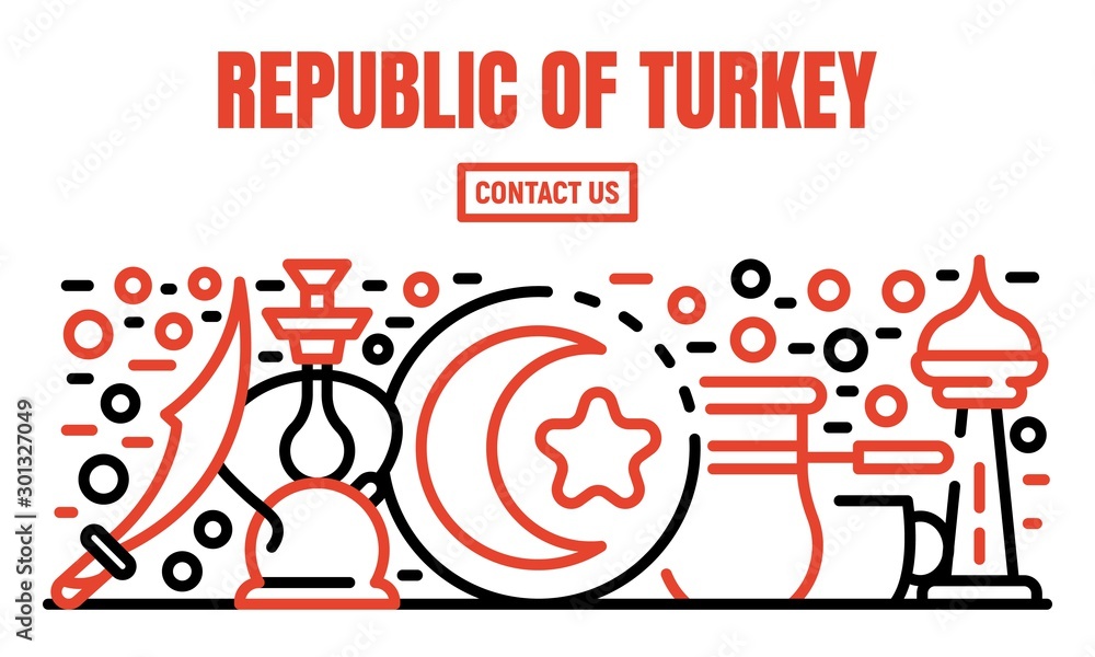 Obraz premium Republic of Turkey banner. Outline illustration of republic of Turkey vector banner for web design