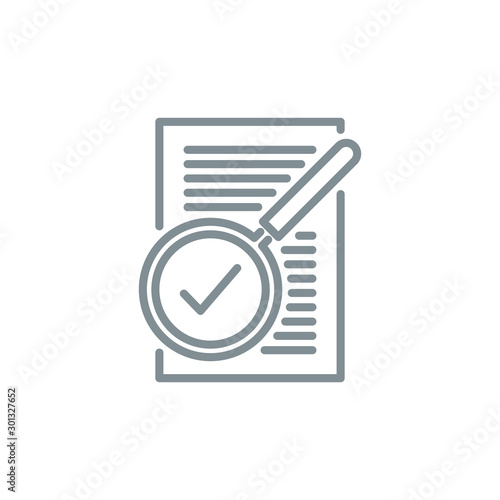 contract page signature with magnifier glass outline flat icon. Single quality outline logo search symbol for web design mobile app Thin line design logo sign Loupe lens icon isolated white background