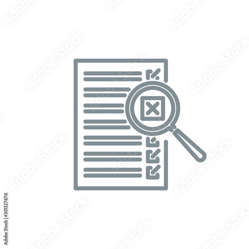 check box list page with magnifier glass outline flat icon. Single quality outline logo search symbol for web design mobile app. Thin line design logo sign Loupe lens icon isolated on white background
