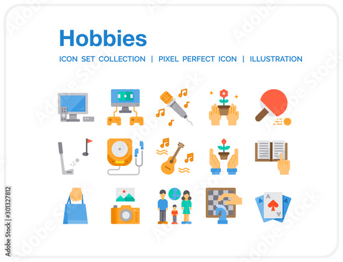 Hobbies Icons Set. UI Pixel Perfect Well-crafted Vector Thin Line Icons. The illustrations are a vector.