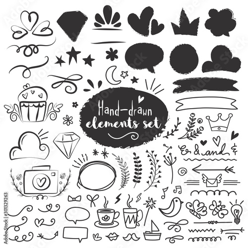 Hand drawn doodle elements set.