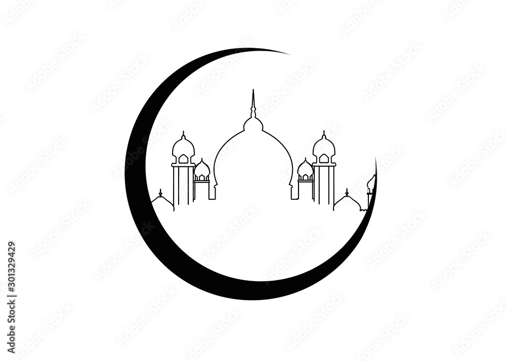 mosque muslim crescent moon background icon on black background mosque muslim crescent moon background icon on black background