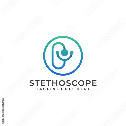 Stethoscope With Circle Illustration Logo Design Vector of Doctor and Nurse for Medical with Line Art