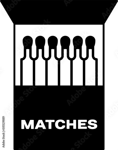 Black Open matchbox and matches icon isolated on white background. Vector Illustration