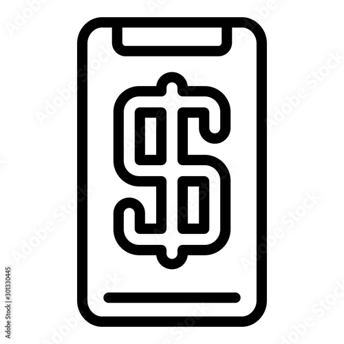 Dollar sign smartphone icon. Outline dollar sign smartphone vector icon for web design isolated on white background
