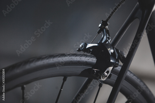 Detail of the rear brake of a road bicycle.