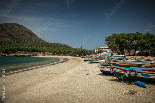 Colorful wooden boats on a beach
