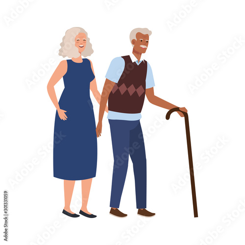 old couple elegant avatar character vector illustration design