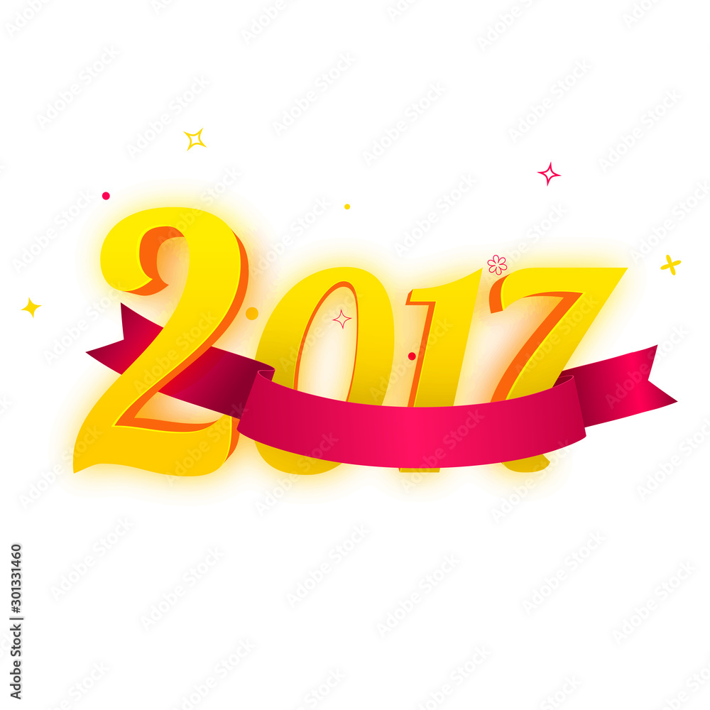 3D text 2017 with blank ribbon for New Year.
