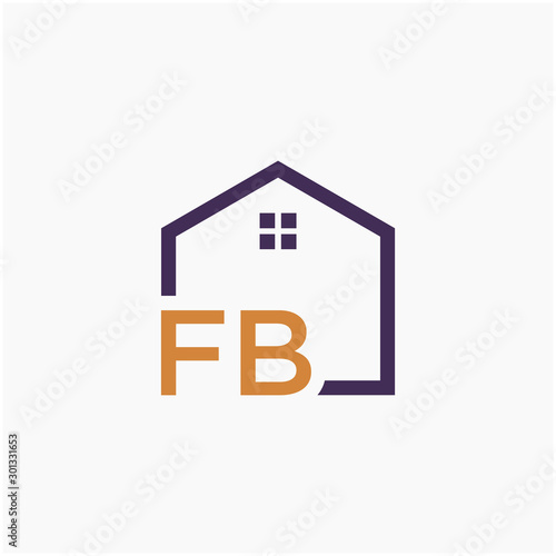 letter FB or F B Line House Real Estate Logo. home concept. Construction logo template, Home and Real Estate icon. Housing Complex Simple Vector Logo Template. - vector