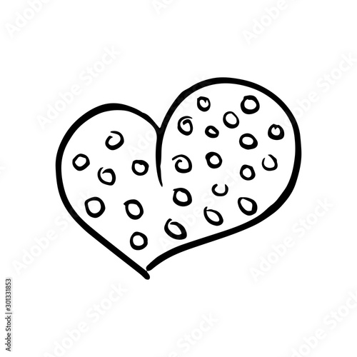 Hand drawn one heart. Simple doodle style icon. Single, careless vector heart. Black isolated on a white background