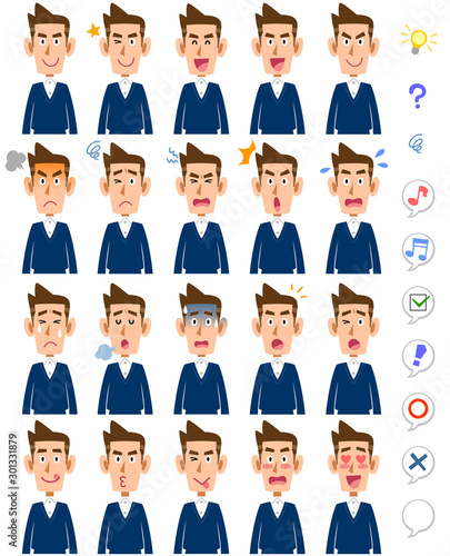男性の20種類の表情　父、夫