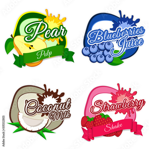 Fresh Fruits Stickers, Tags or Labels design.