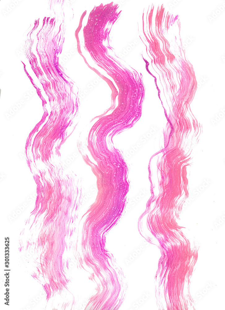 Pink watercolor wavy vertical line. Vertical lines on white isolated background.