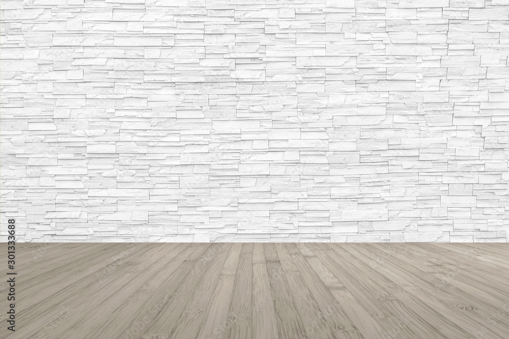 Limestone rock tile wall backdrop in white grey color with wooden floor in sepia brown Limestone rock tile wall backdrop in white grey color with wooden floor in sepia brown
