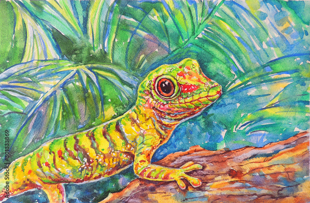 Obraz premium Watercolor lizard. Gecko.