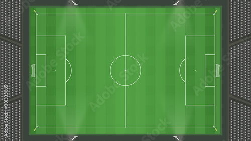 Overheard view of the green grass football pitch plan for graphic material design resources.