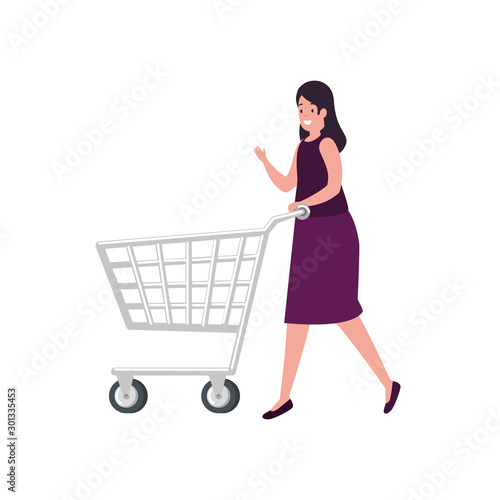 beautiful woman with cart shopping isolated icon vector illustration design